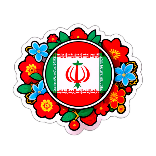 Autocollant du drapeau iranien avec éléments culturels