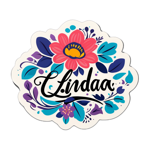 Elegancka naklejka z imieniem Linda w kwiatowym designie