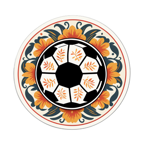 Stiker Sepak Bola Vintage dengan Desain Floral