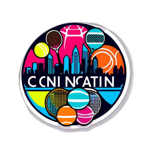 Design Vibrante con Skyline di Cincinnati e Elementi Tennis