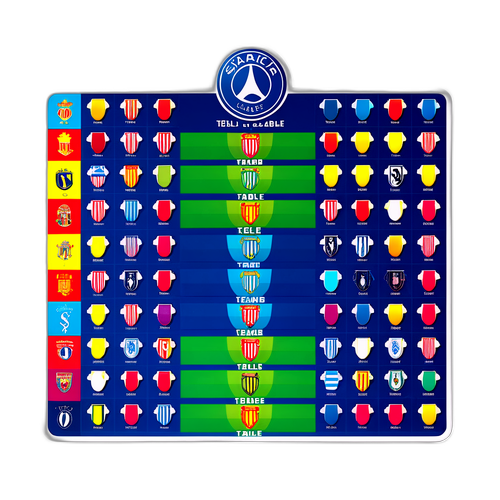 Plakat przedstawiający tabelę Ligi Mistrzów z kolorowymi drużynami