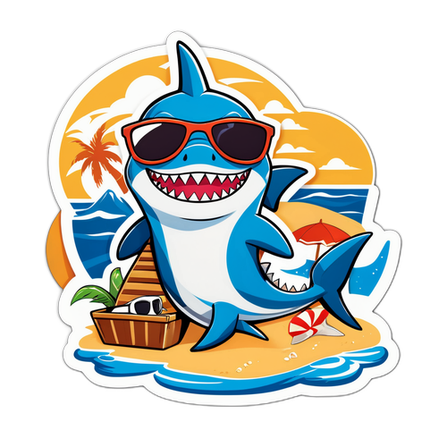Rekin na plaży z okularami przeciwsłonecznymi