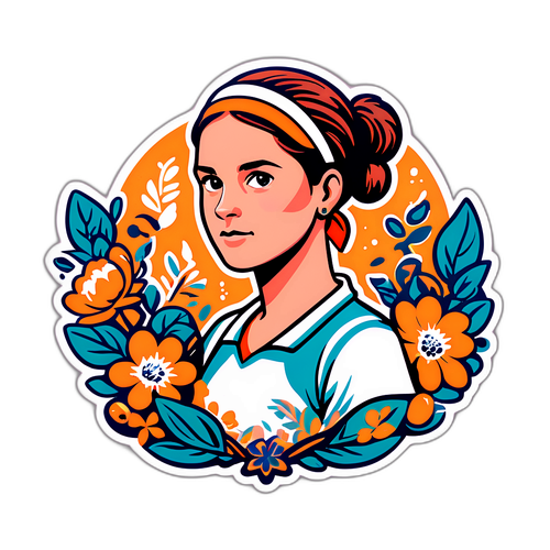 Dibujo de Clara Tauson con elementos florales