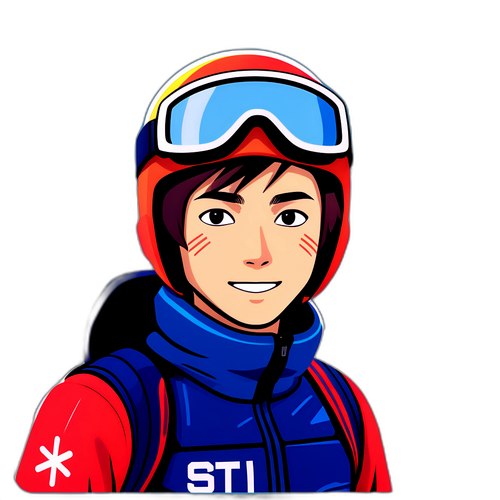 Autocolant cu fața lui Shun Sato în echipament de schi