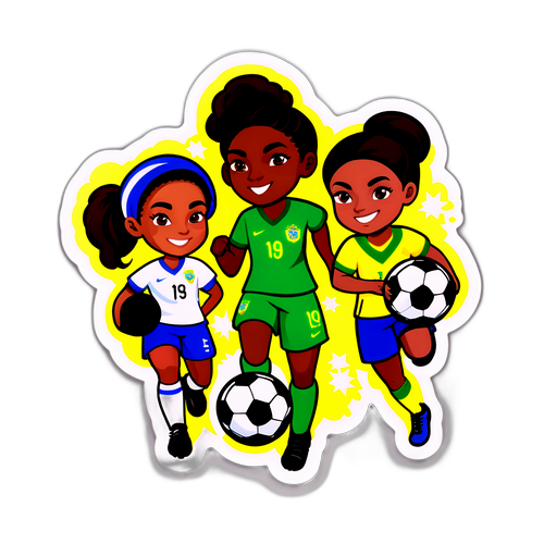 Adesivo Divertido com Jogadoras de Futebol Feminino