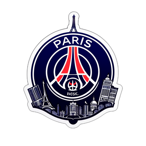 Aufkleber mit dem Paris Saint-Germain Logo und Pariser Skyline