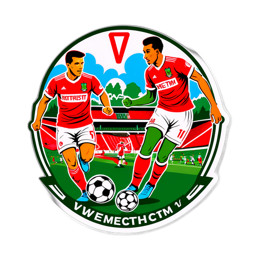 Isang masiglang sticker na naglalarawan ng laban ng soccer sa pagitan ng Wrexham at Nottingham Forest