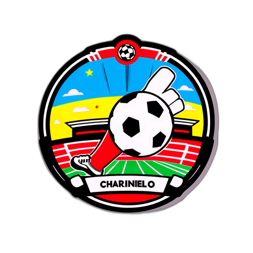 Sticker van Charleroi Voetbal met een Dynamische Bal en een Kleurrijk Stadion