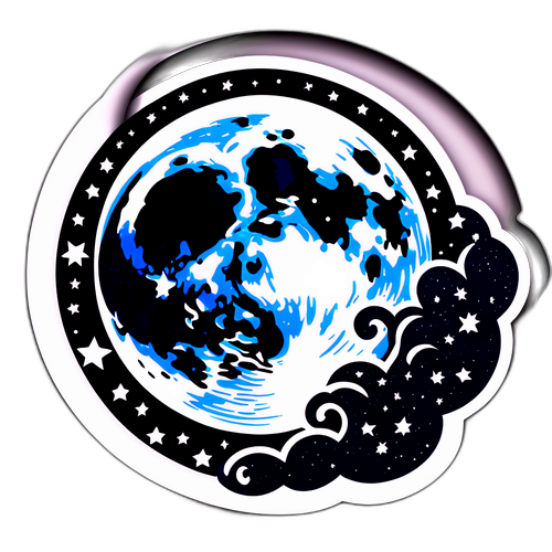 Elegante sticker van een volle maan met een sterrenhemel