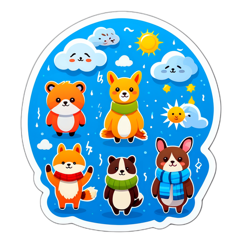 Kaakit-akit na Sticker ng Update ng Panahon na may mga Hayop