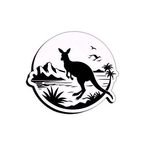 Silhouette a Australiei cu un cangur și plajă