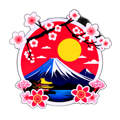 Widok Japonii z Mount Fuji i kwiatami wiśni