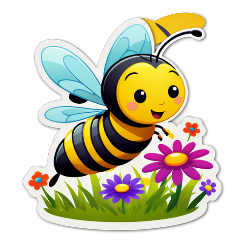 飞翔在花丛中的卡通蜜蜂