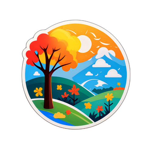 Um adesivo que ilustra a mudança das estações