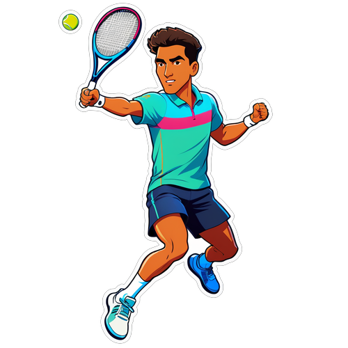 Tecknad illustration av Hugo Dellien i tennismatch