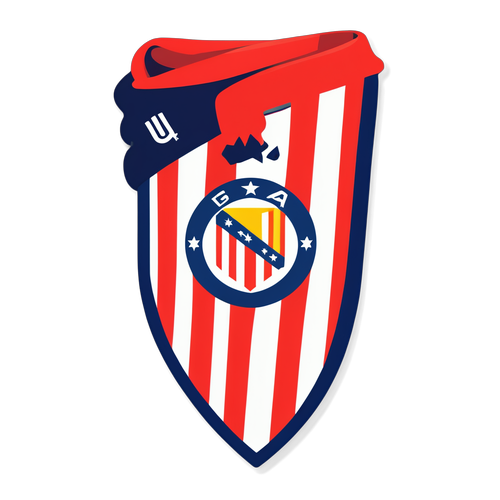Sticker Minimalist cu eșarfa Atletico Madrid peste un mingea de fotbal