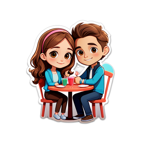 Schattige sticker van Jeffrey en Emma op een romantische date