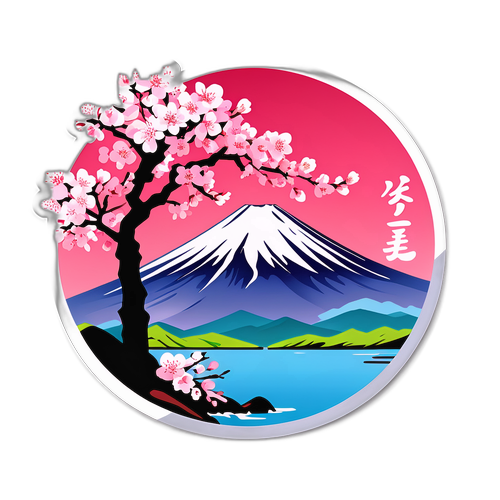 สติ๊กเกอร์ทิวทัศน์ญี่ปุ่น - ฟูจิและดอกซากุระ
