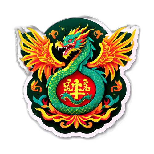 Stiker Hari Raya Imlek dengan Naga dan Phoenix