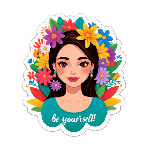 Sticker reprezentând o femeie cu flori colorate