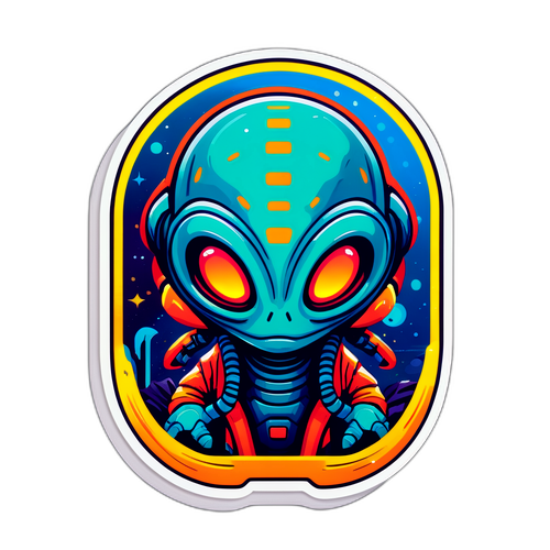 未來科技與外星生物的科幻貼紙