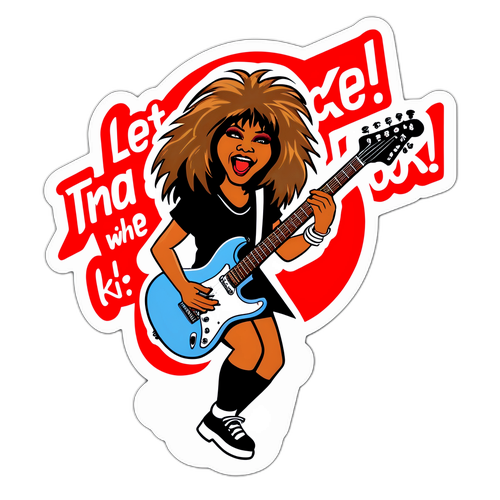 Sticker de Tina Turner con guitarra eléctrica, bailando