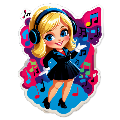 Cheerful Cartoon Linda Nolan with Musical Notes