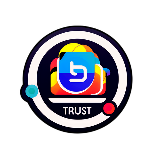 Наклейки з логотипом Trust Wallet на фоні цифрових технологій