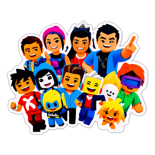 Una pegatina que muestra una escena de Roblox, con avatares personalizables y diversión para atraer a los gamers