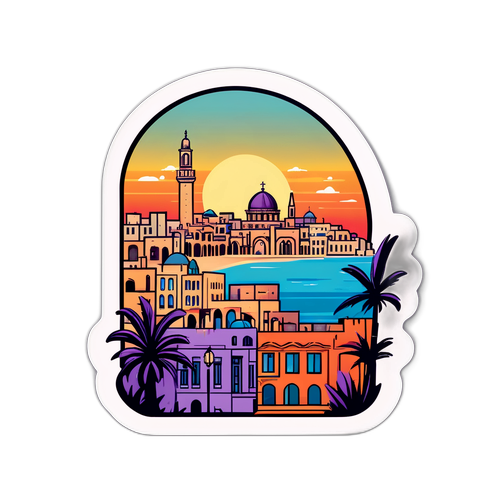 קו הרקיע האייקוני של יפו בשקיעה