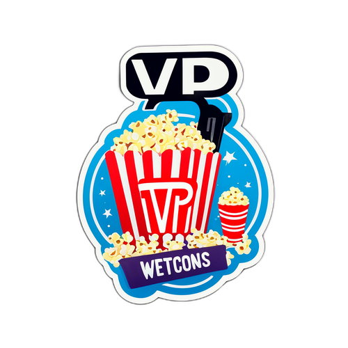Logo TVP VOD z popcornem i klapsem filmowym