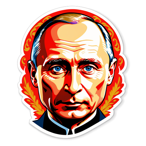 Shocking Sticker Art: Putin's Iconic Portrait Drenched in Russian Culture!