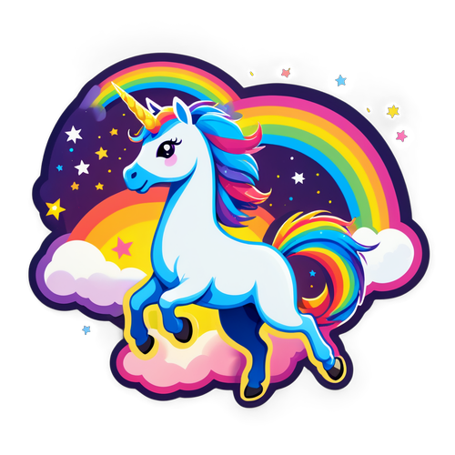 Magical Unicorn Soaring Through the Night Sky with a Glittering Rainbow Trail
