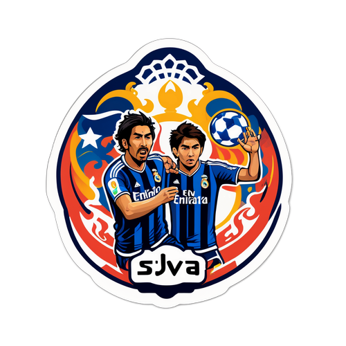 Nálepka s japonským uměním zobrazující události z utkání mezi Real Madrid a Pachuca