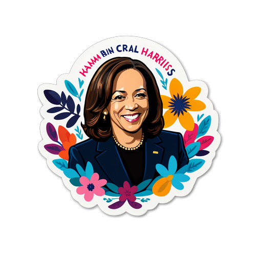 Kamala Harris: "Du må være den forandring, du ønsker at se!" - En inspirerende sticker med blomsterdesign!