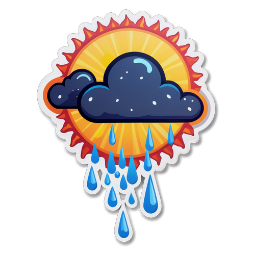 Sticker chủ đề thời tiết với mặt trời và mây mưa