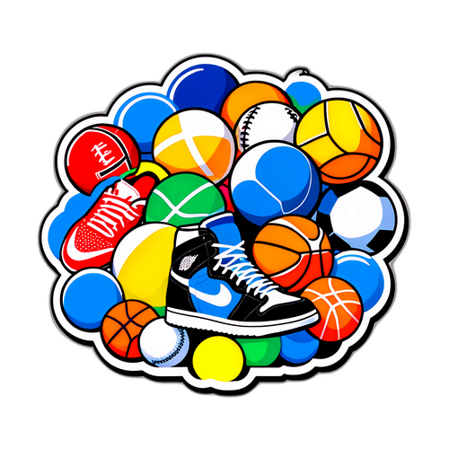 Εικόνα αγαπημένου αθλήματος με πολλές μπάλες, παπούτσια και χρώματα