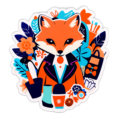 Stilfuld grafik af en ræv med trendy tilbehør