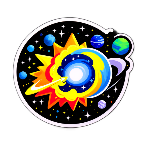 Наклейка, показывающая эффект магнитной бури на фоне космоса