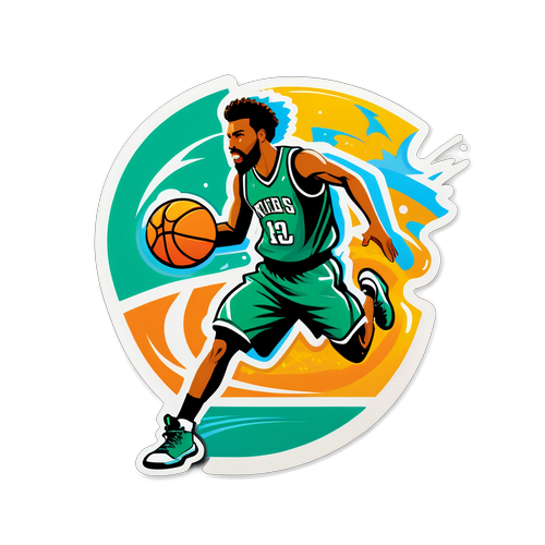 Autocollant illustrant des joueurs en action sur un terrain de basket