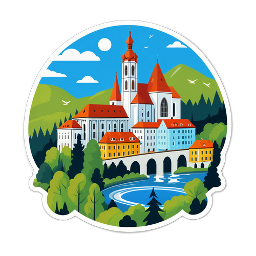 Ilustrace Teplic jako malebného města s historickými památkami a okolní přírodou