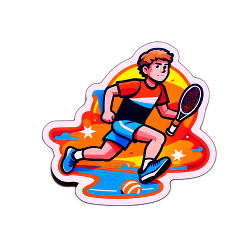 Autocollant mettant en valeur l'énergie de Luke Littler sur un court en terre battue