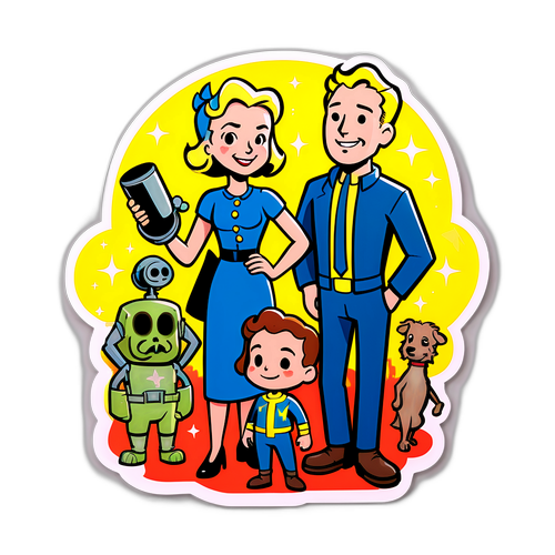 Postavy z Fallout Řady 2 v hravém, karikaturním stylu