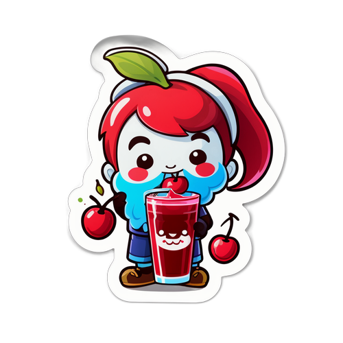 Kiraz Şurubu İçen Karakter Stickerı