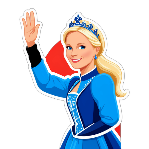 Prinsessan Mette-Marit vinkar från slottsterrassen