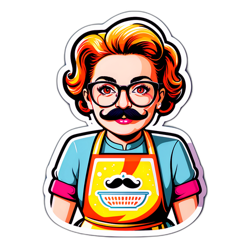 Stylowy naklejka z charakterystycznym wąsem i okularami Magdy Gessler