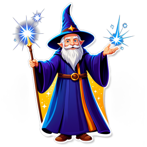 Magical Wizard Casting a Spell with Sparkles and Stars Sticker