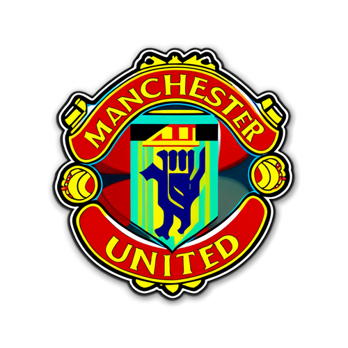 Een krachtige illustratie van Manchester United met het logo in het midden en de tekst 'The Red Devils'