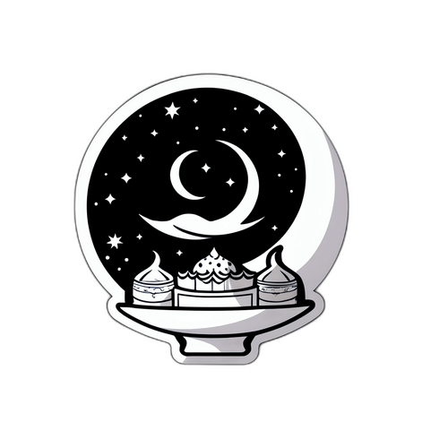 Stiker Minimalis Bulan Sabit dan Piring Menu Buka Puasa
