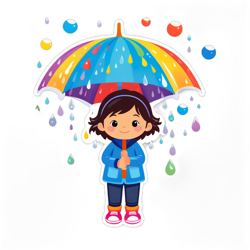 雨中漫遊：孩子與五彩斑斕雨滴的童話冒險